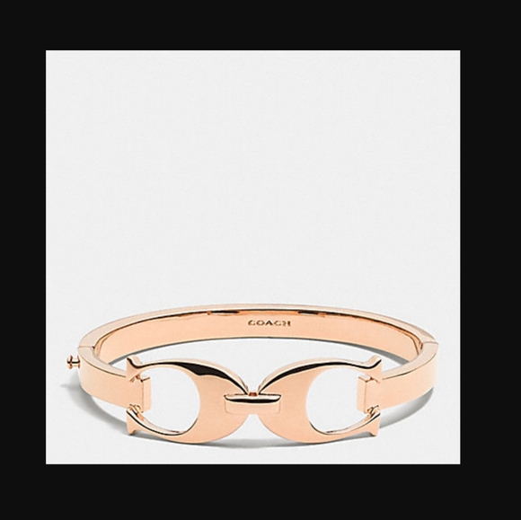 Coach Bangle Bracelet Double Linked Signature C Rose Gold Plated Push Latch NWT - Picture 7 of 7